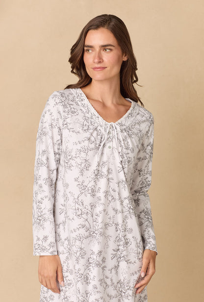 A lady wearing Grey Toile Cotton Waltz Nightgown