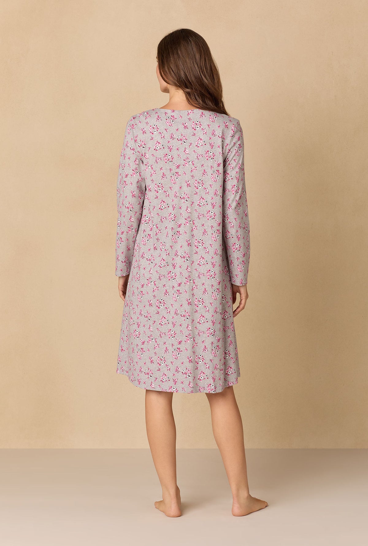 A lady wearing Holiday Floral Cotton Waltz Nightgown