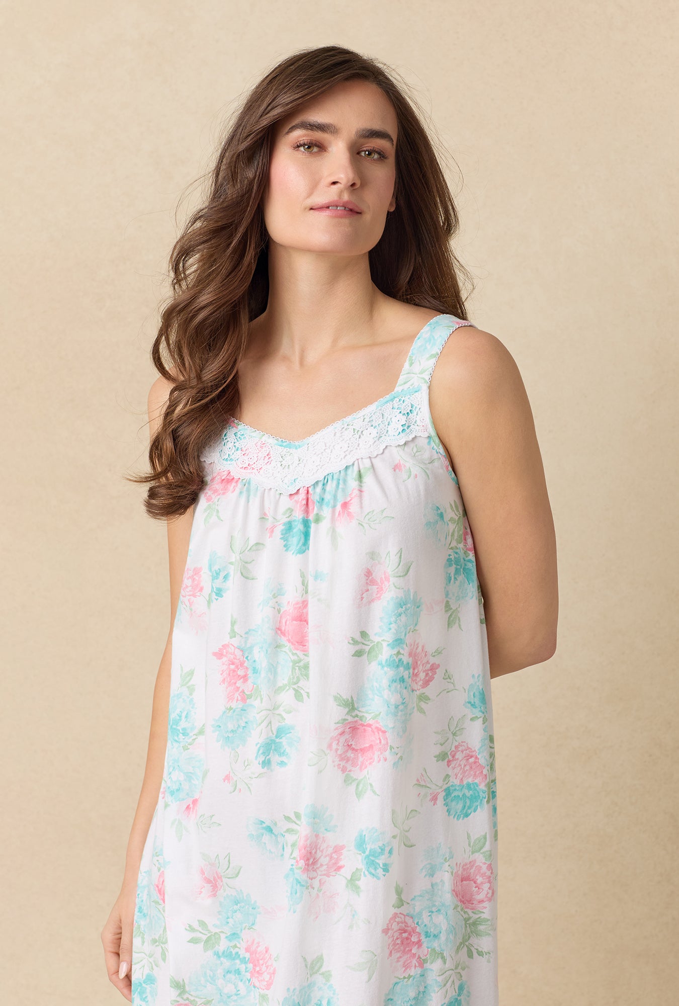 A lady wearing Precious Peony Cotton Ballet Nightgown