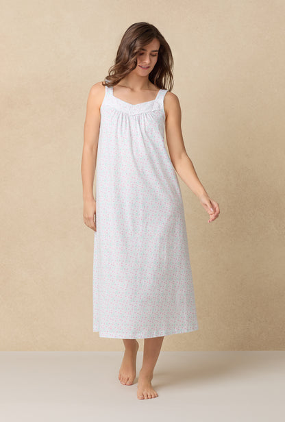 A lady wearing Viney Floral Cotton Ballet Nightgown