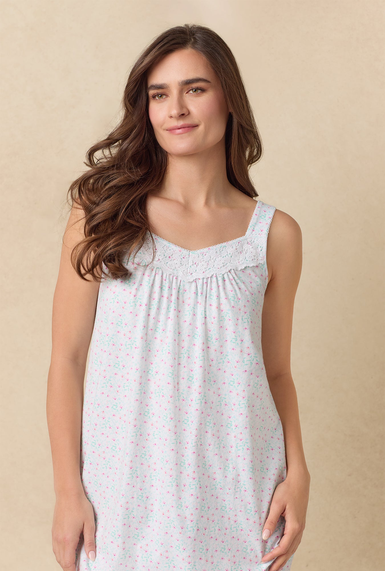 A lady wearing Viney Floral Cotton Ballet Nightgown