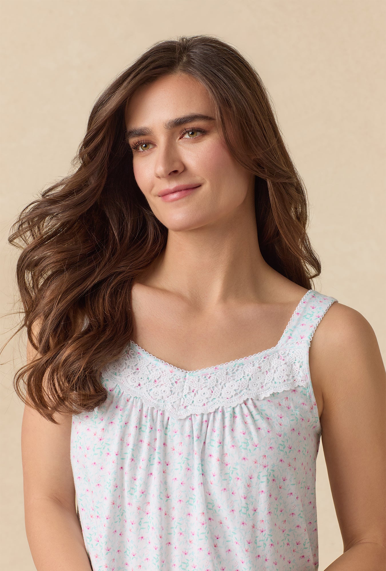 A lady wearing Viney Floral Cotton Ballet Nightgown
