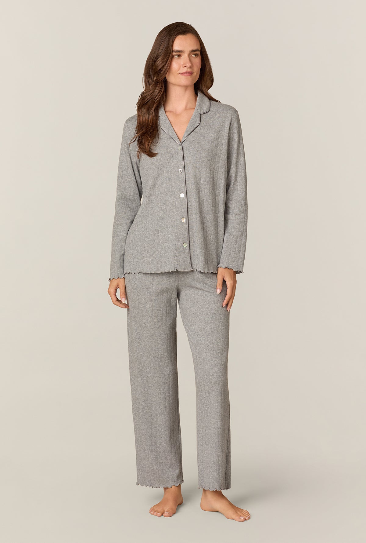 Heather Grey Pointelle Long Pajama Set