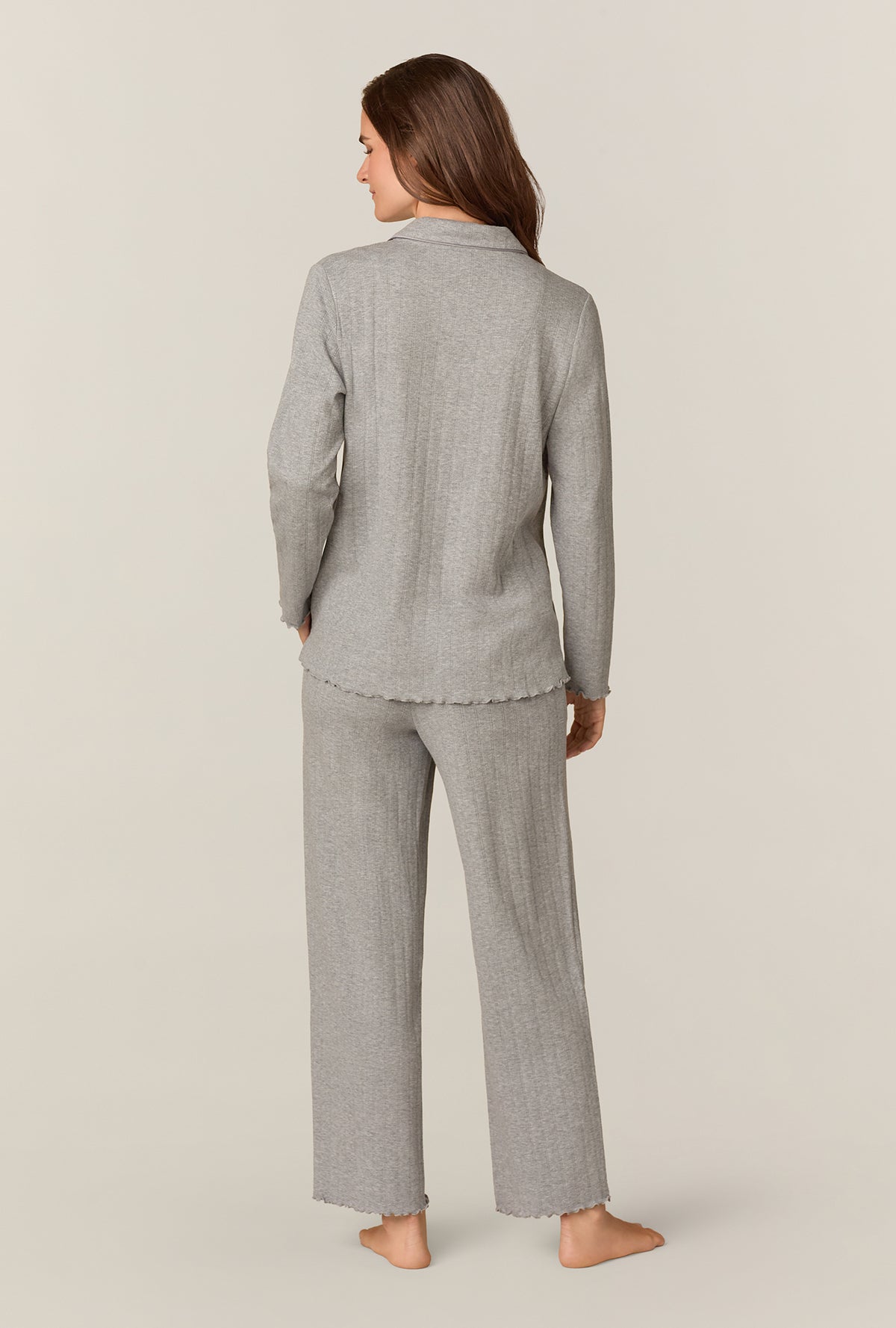 Heather Grey Pointelle Long Pajama Set