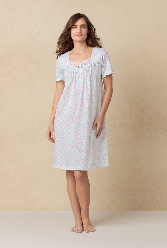 A lady wearing Viney Floral Cotton Waltz Nightgown