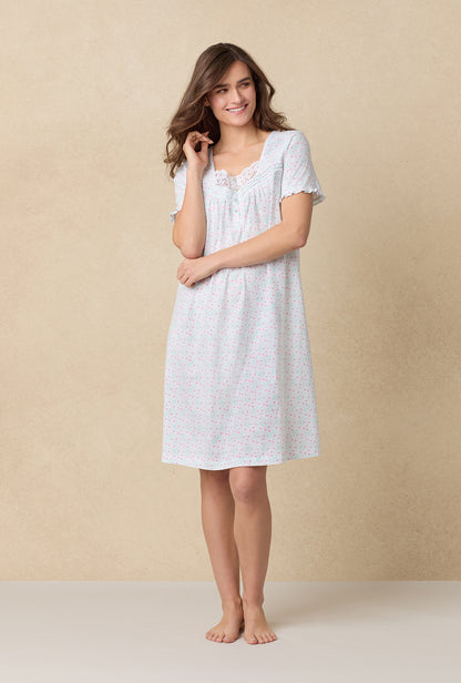 A lady wearing Viney Floral Cotton Waltz Nightgown