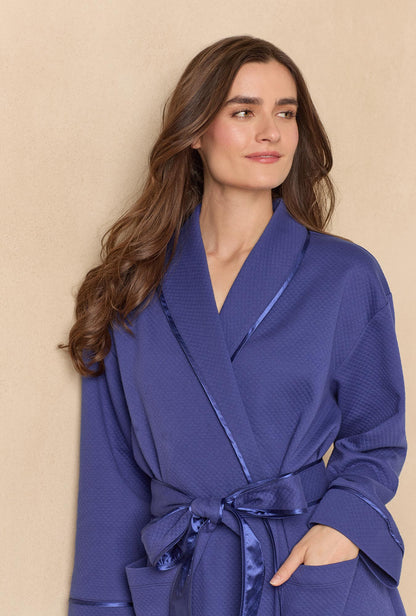 Navy Diamond Quilted Wrap Robe