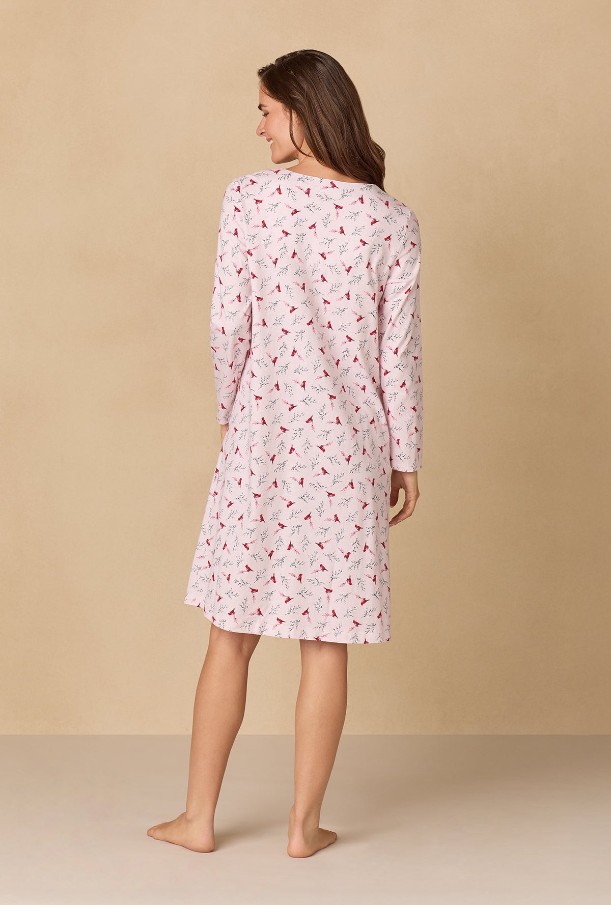 A lady wearing New Cardinal Cotton Waltz Nightgown