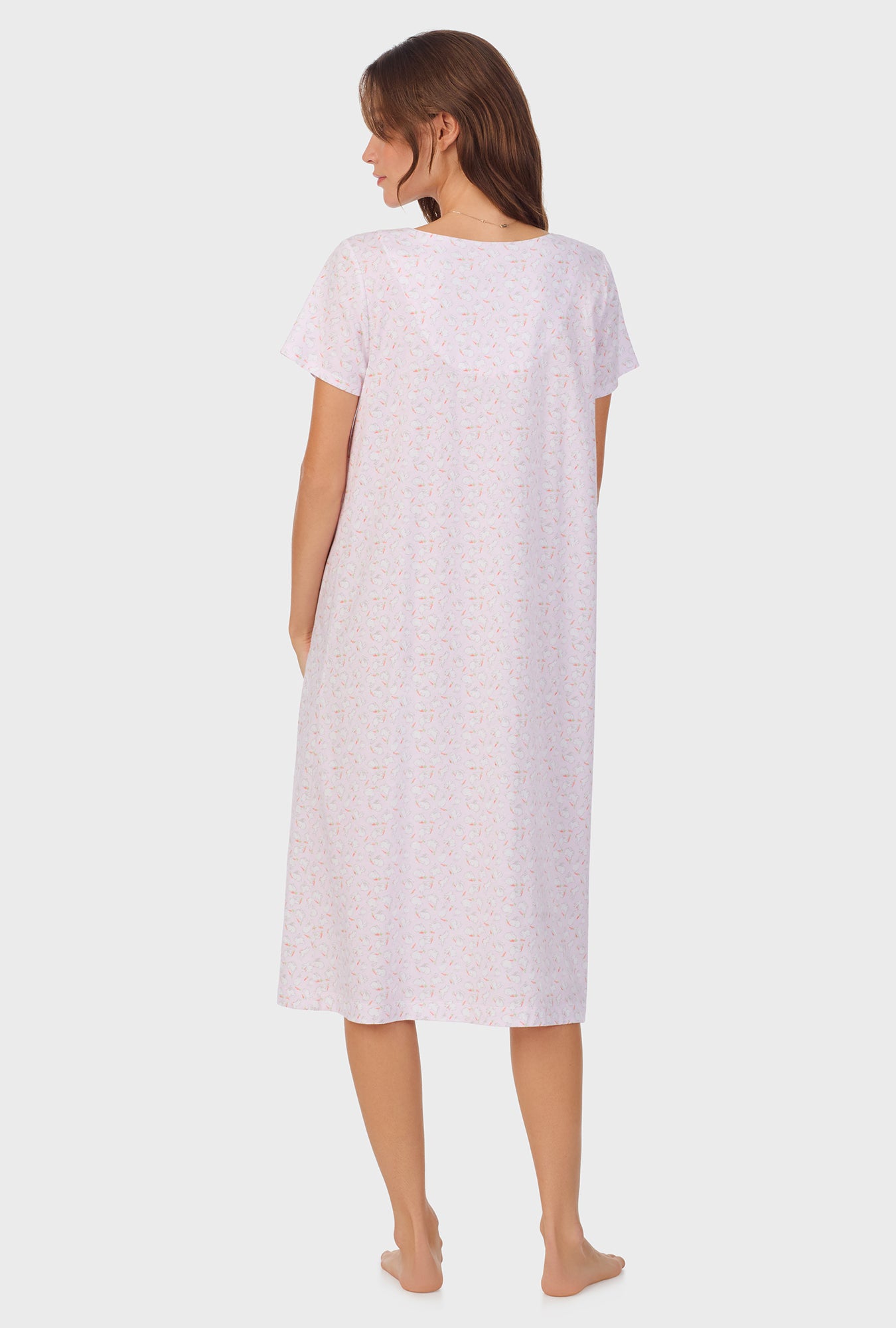 A lady wearing Sweet Bunny Cap Sleeve Cotton Waltz Nightgown