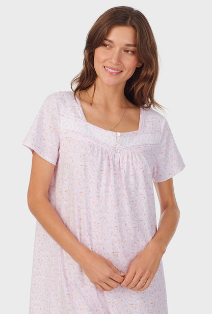 A lady wearing Sweet Bunny Cap Sleeve Cotton Waltz Nightgown