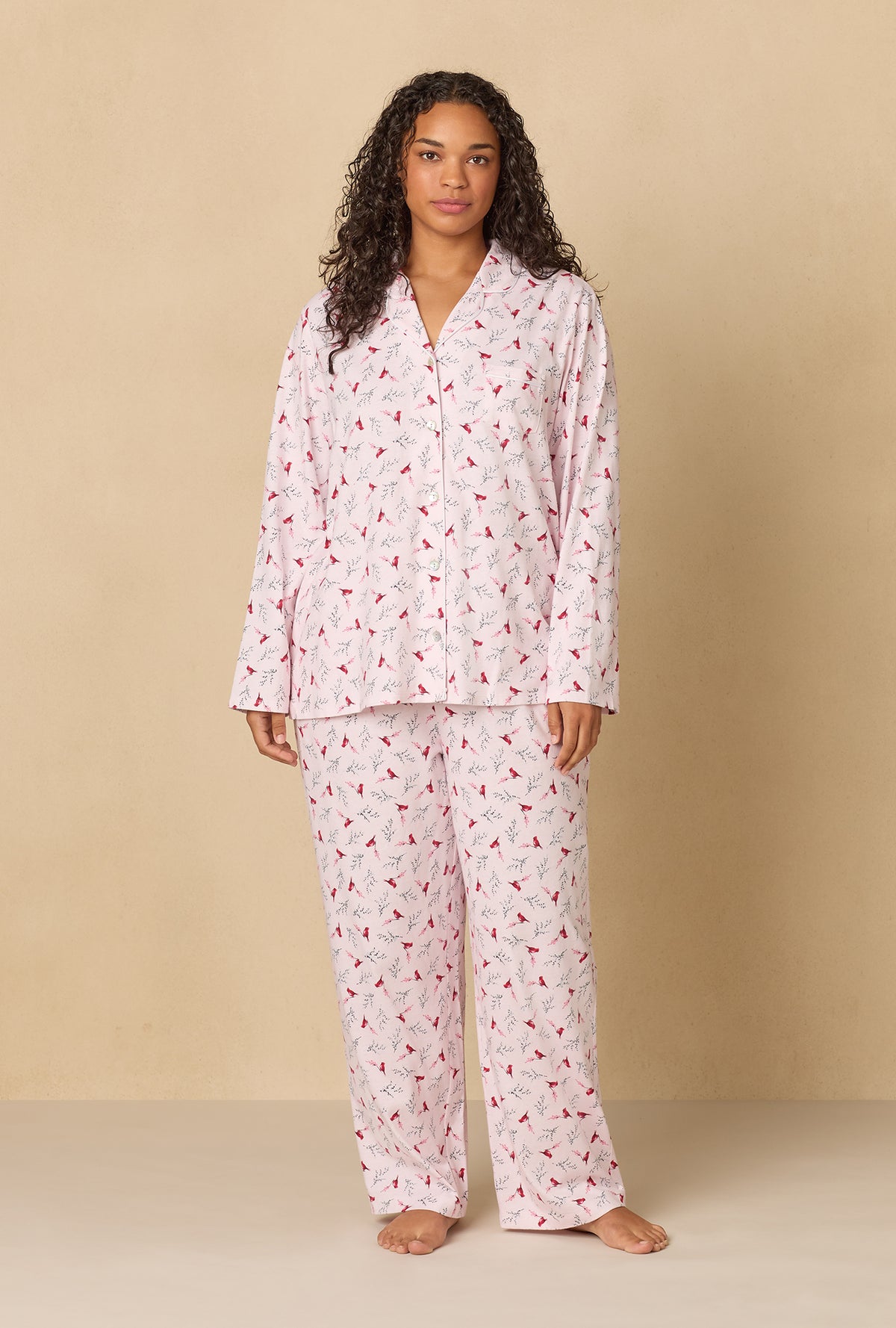 A lady wearing New Cardinal Cotton Long Pajama Set
