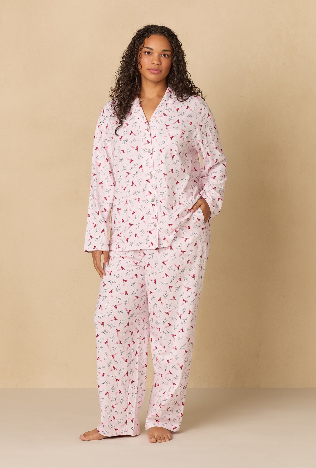 A lady wearing New Cardinal Cotton Long Pajama Set