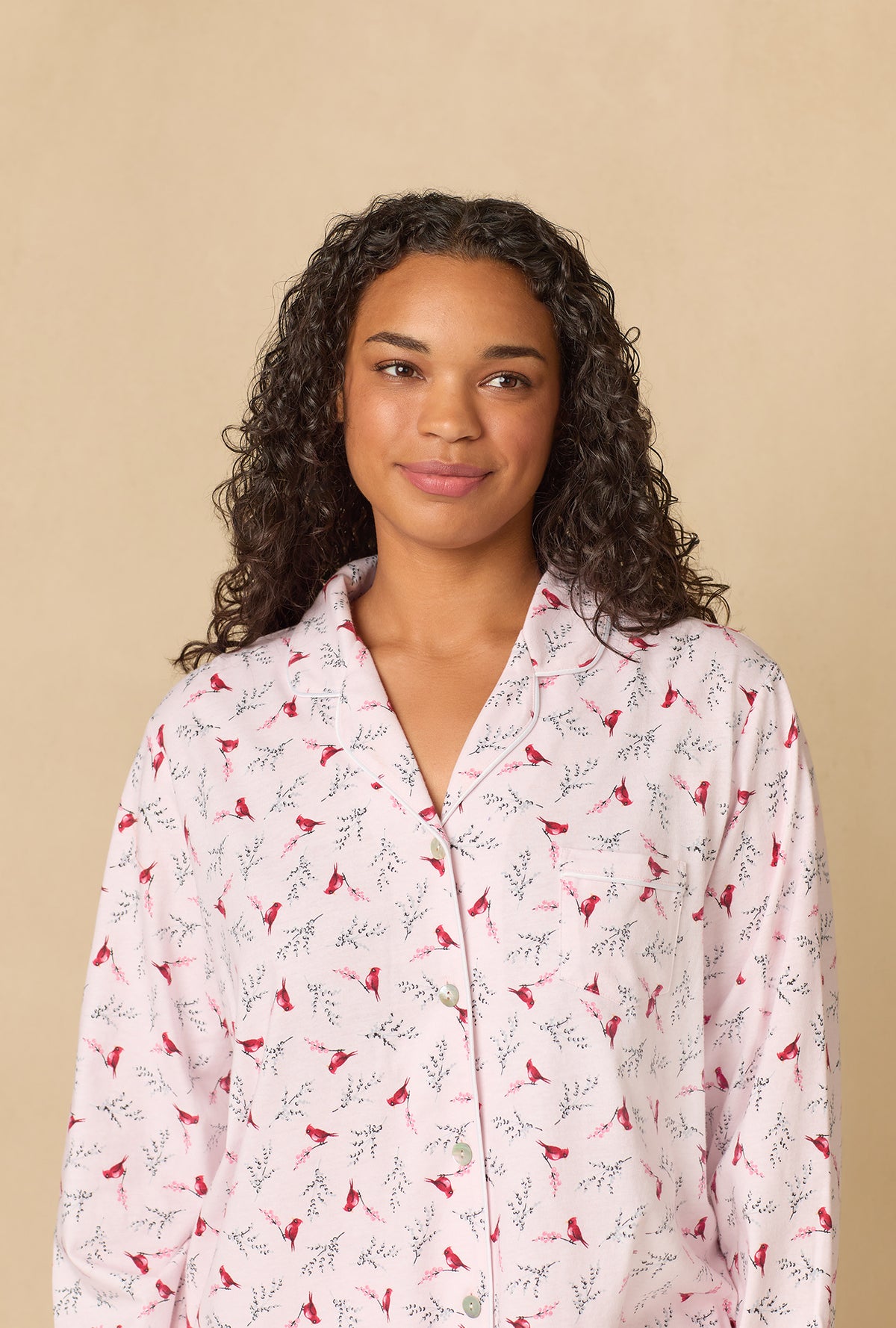 A lady wearing New Cardinal Cotton Long Pajama Set
