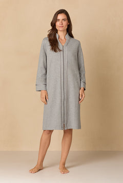 Heather Grey Diamond Quilted Zip Robe - Carole Hochman