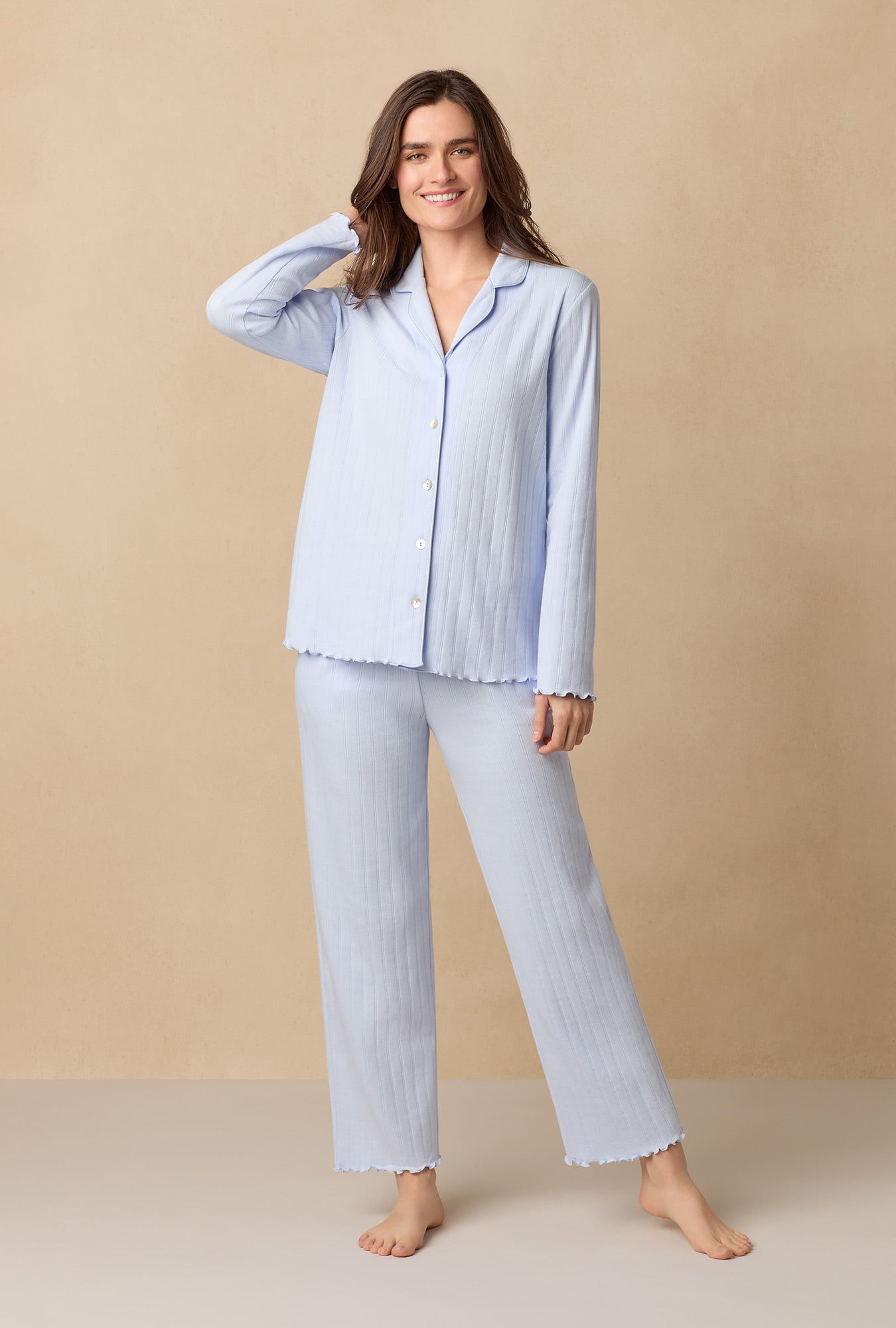 Sweet Blue Cotton Pointelle Long Pajama Set