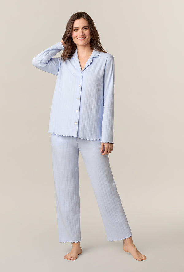 Sweet Blue Cotton Pointelle Long Pajama Set - Carole Hochman