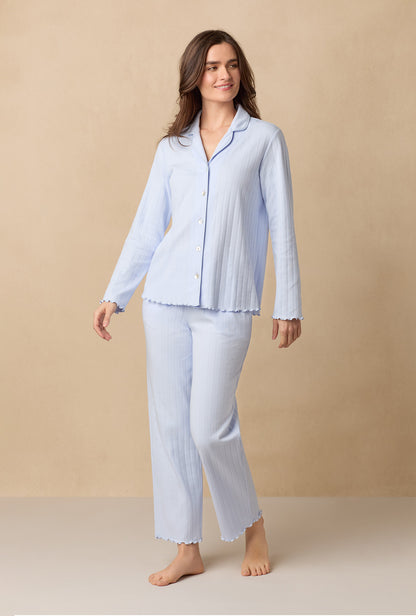 Sweet Blue Cotton Pointelle Long Pajama Set