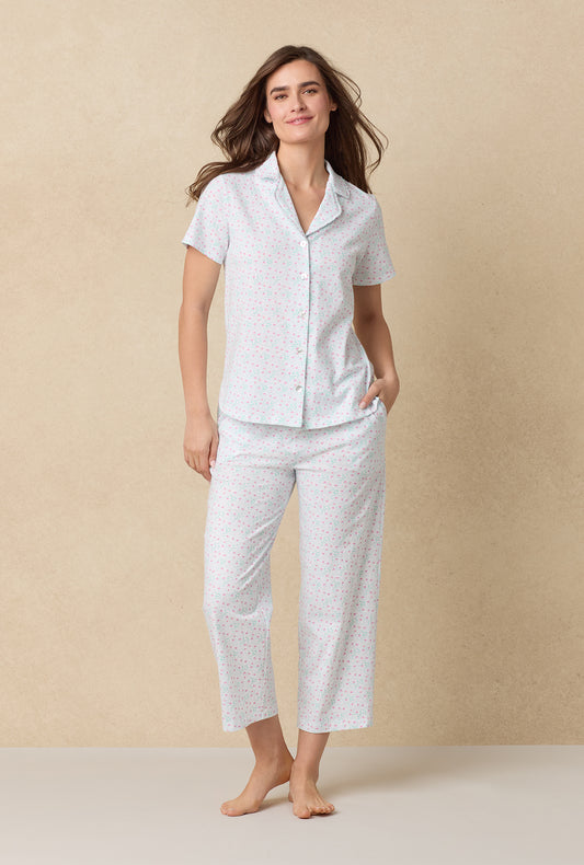 A lady wearing Viney Floral Cotton Capri Pajama Set