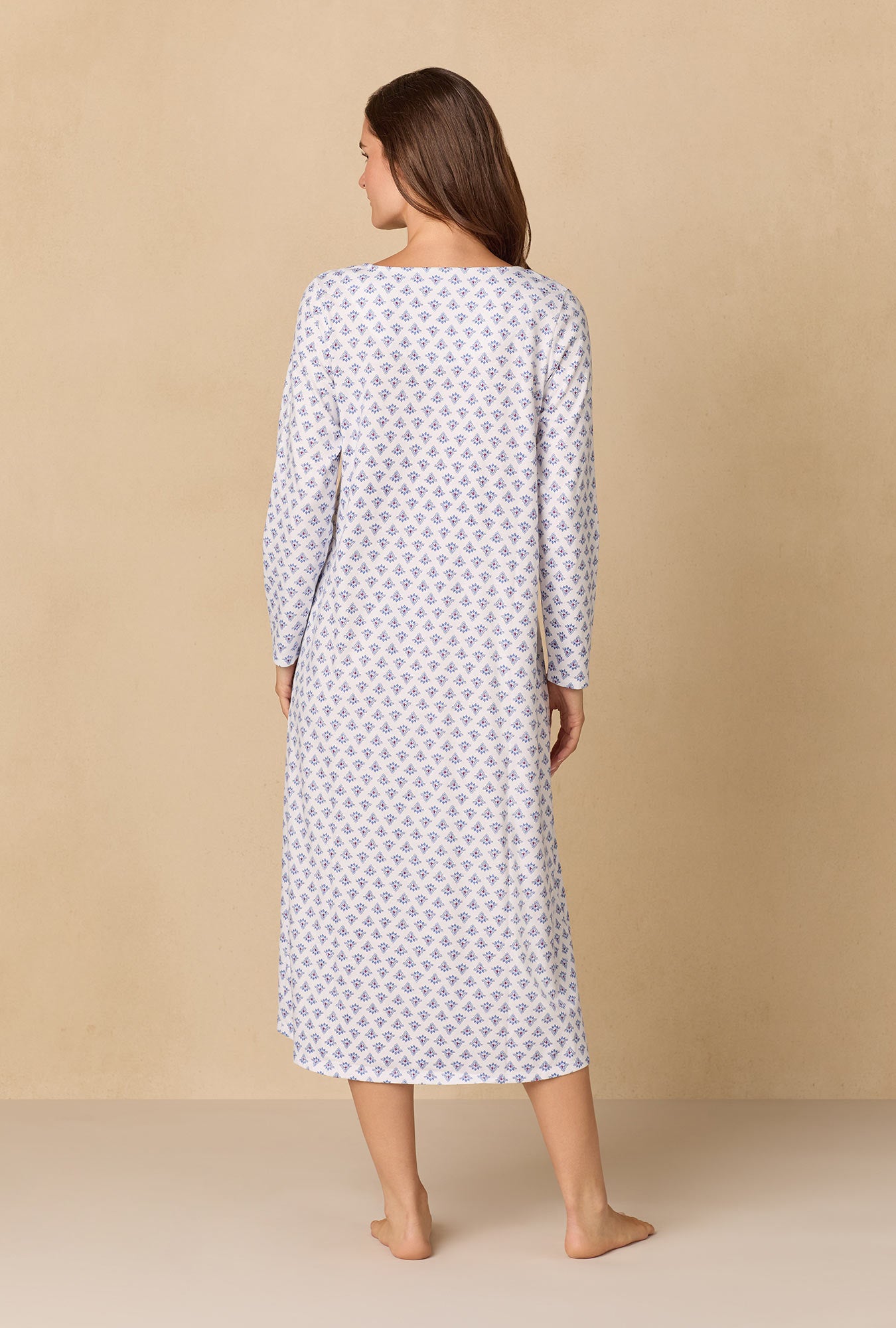 A lady wearing Blue Medallion Ballet Cotton Knit Nightgown