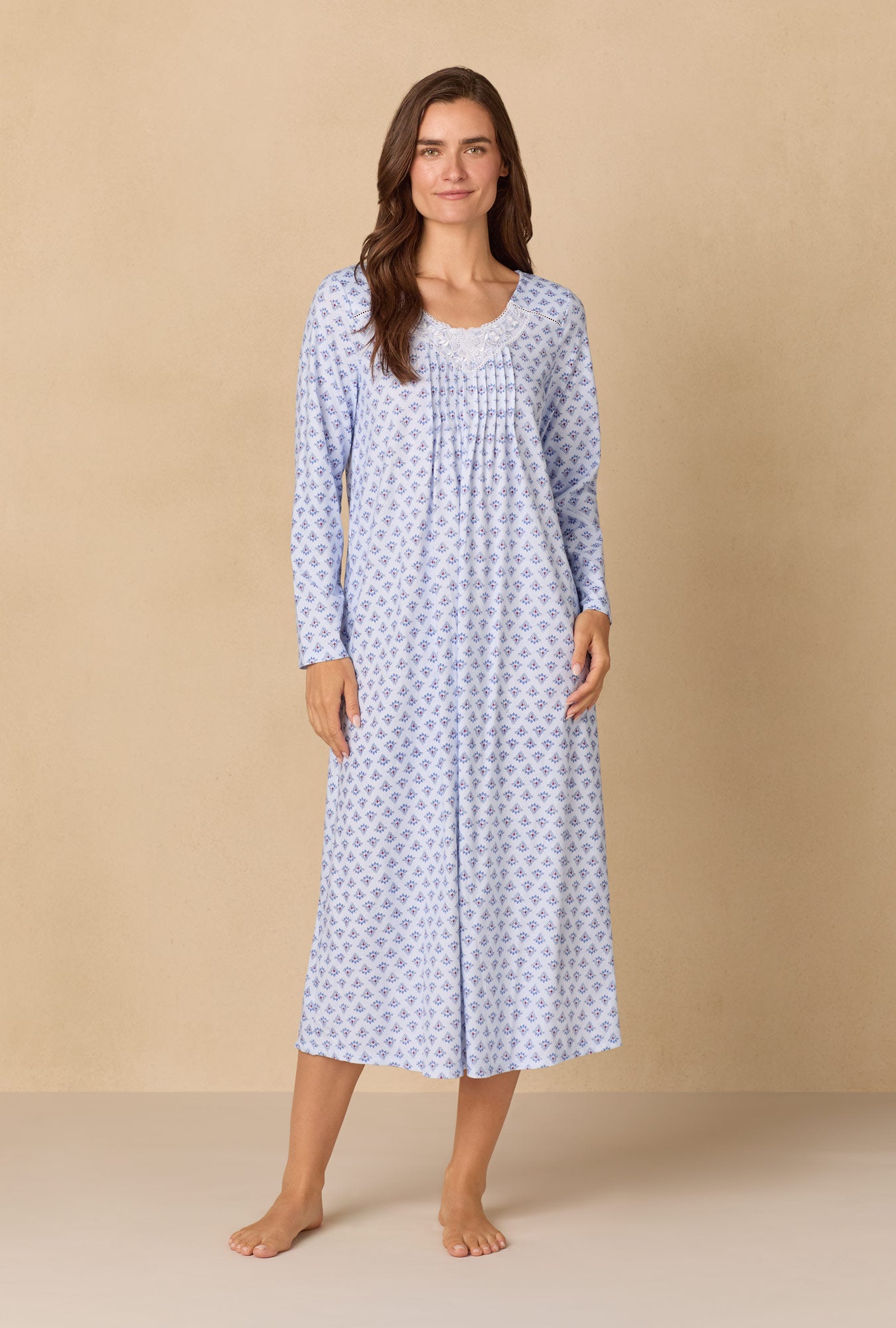 A lady wearing Blue Dreams Ballet Cotton Knit Nightgown