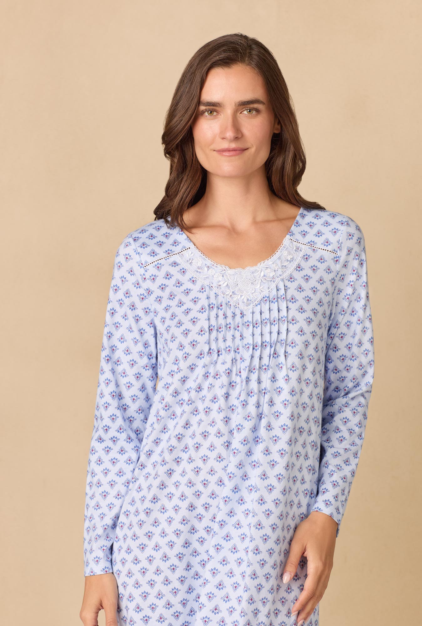 A lady wearing Blue Dreams Ballet Cotton Knit Nightgown