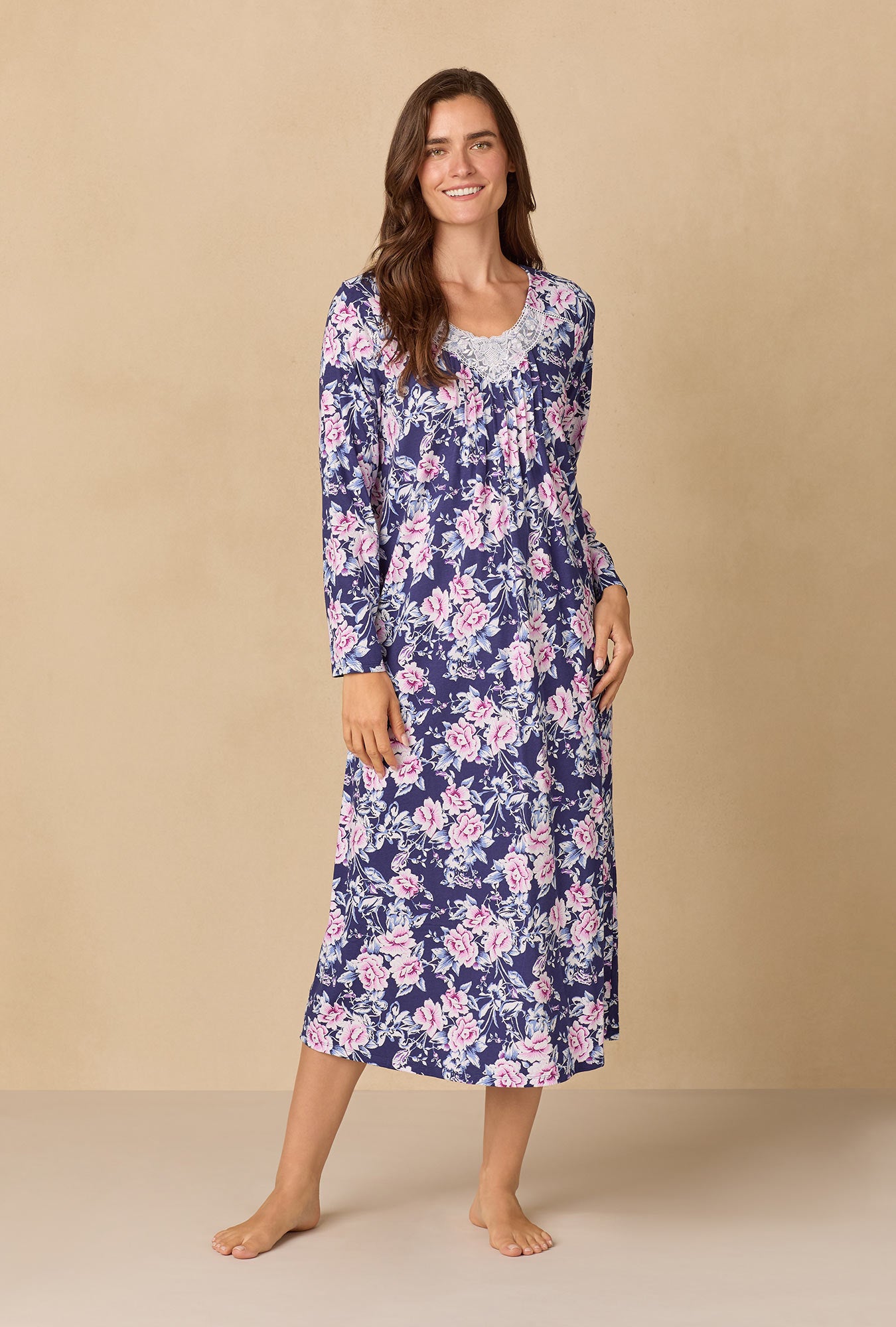 A lady wearing Midnight Garden Ballet Cotton Knit Nightgown