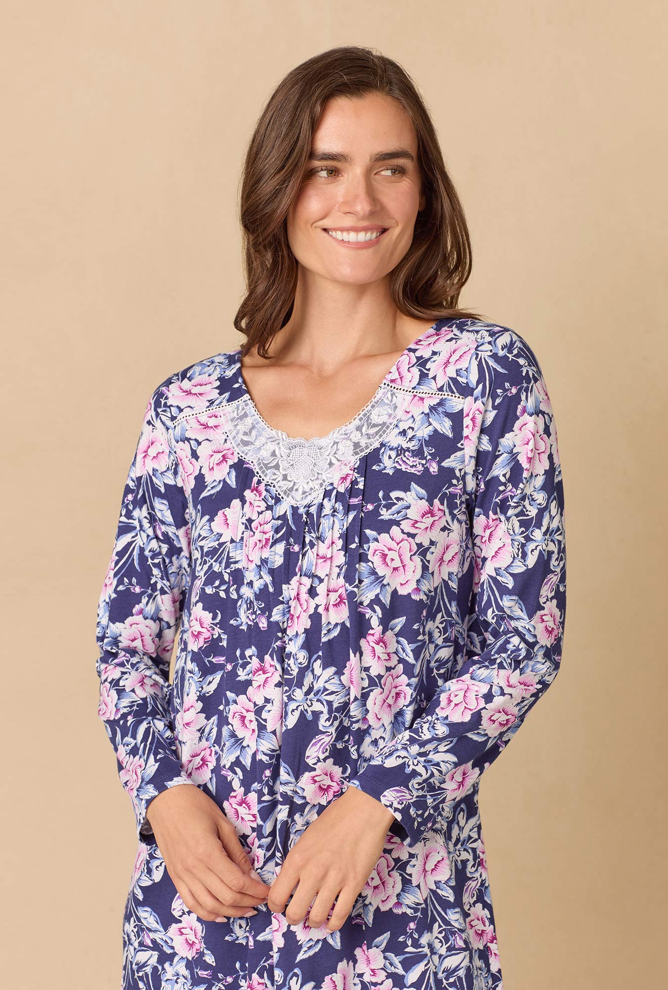 A lady wearing Midnight Garden Ballet Cotton Knit Nightgown