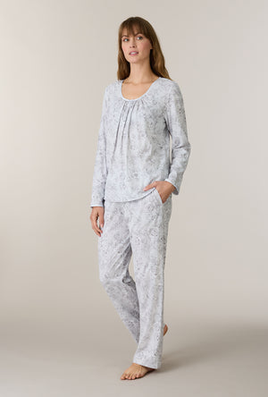 A lady wearing Whisper Garden Cotton Long Pajama Set
