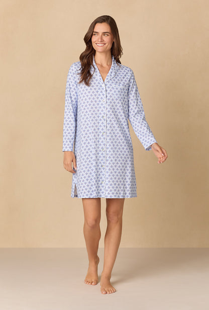 A lady wearing Blue Dreams Short Cotton Knit Nightshirt