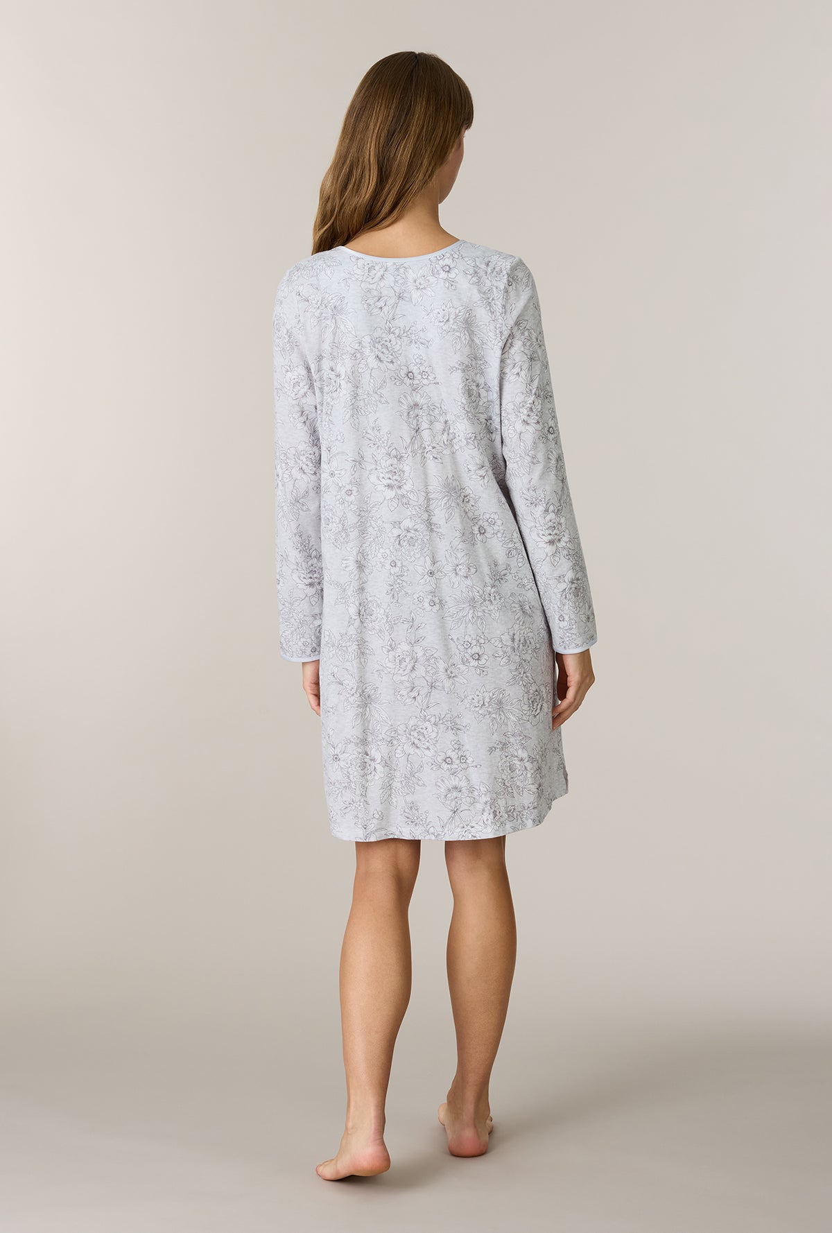 A lady wearing Whisper Garden Cotton Short Nightgown back view