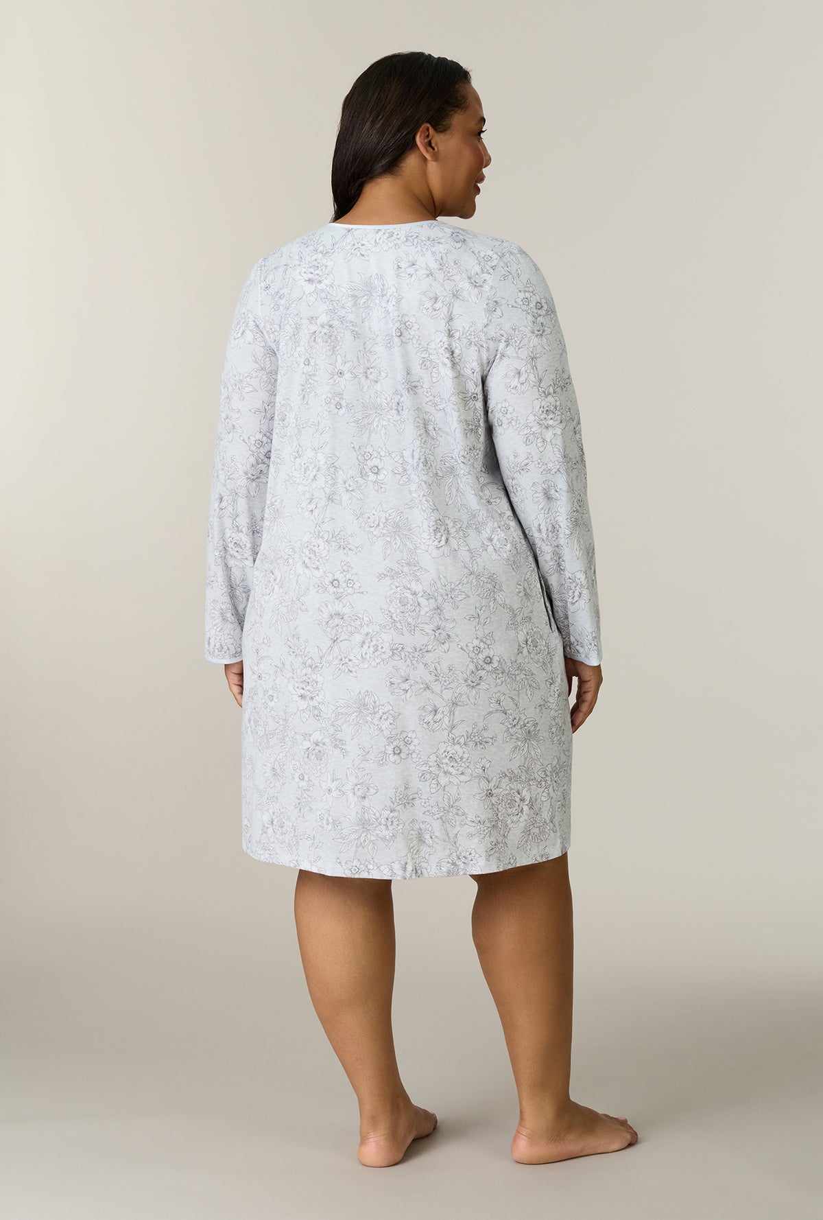 A lady wearing Whisper Garden Cotton Short Nightgown back view