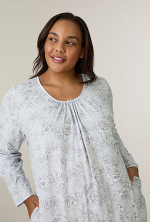 A lady wearing Whisper Garden Cotton Short Nightgown closer look