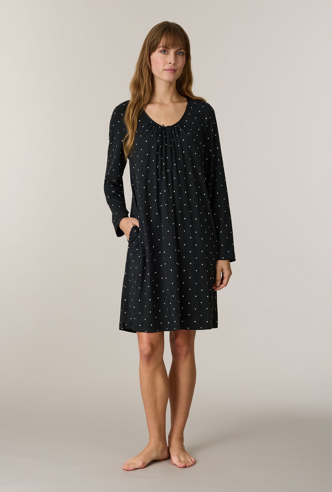 A lady wearing Midnight Hearts Cotton Short Nightgown looking front