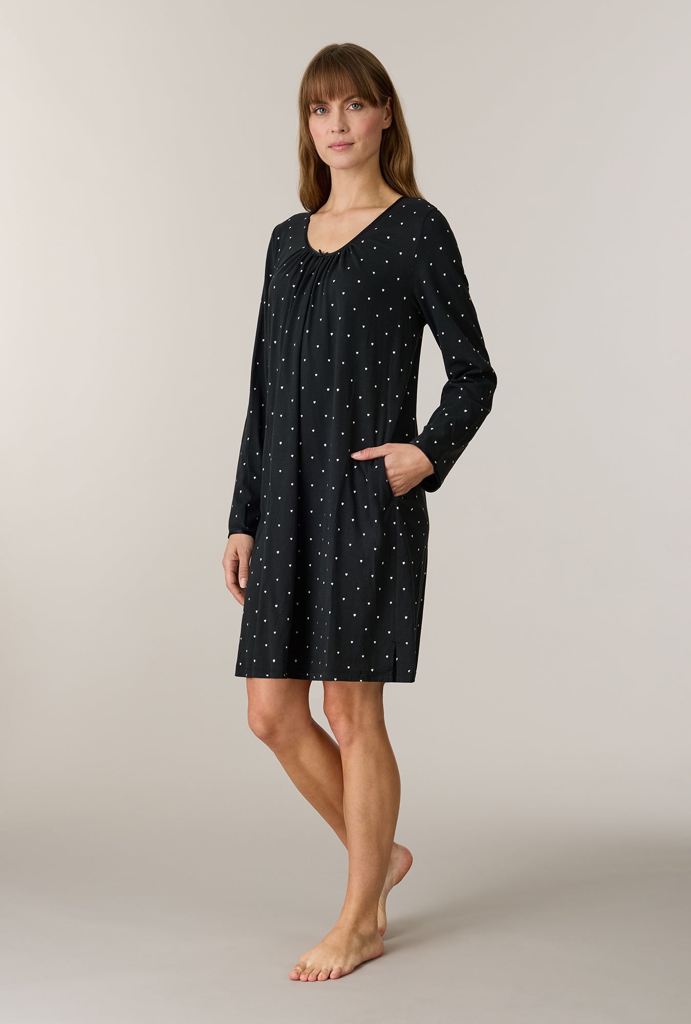 A lady wearing Midnight Hearts Cotton Short Nightgown looking front