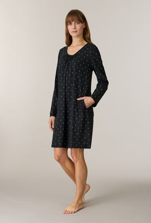 A lady wearing Midnight Hearts Cotton Short Nightgown