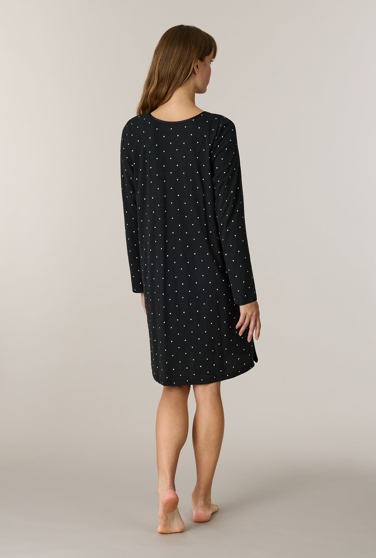 A lady wearing Midnight Hearts Cotton Short Nightgown back view 