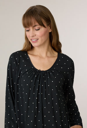 A lady wearing Midnight Hearts Cotton Short Nightgown closer look