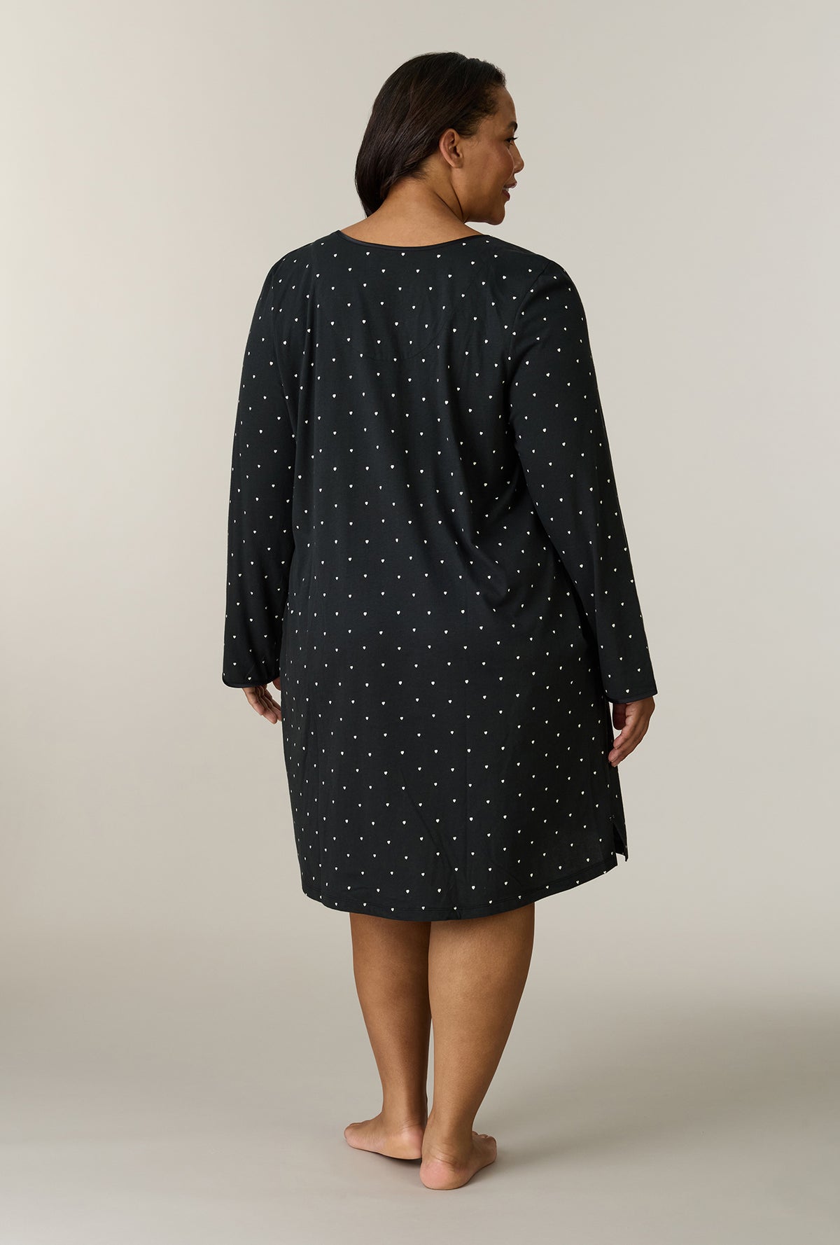 A lady wearing plus size Midnight Hearts Cotton Short Nightgown back view