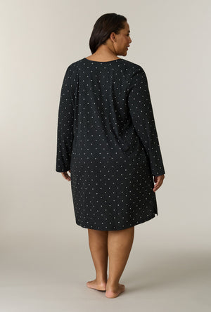 A lady wearing plus size Midnight Hearts Cotton Short Nightgown back view