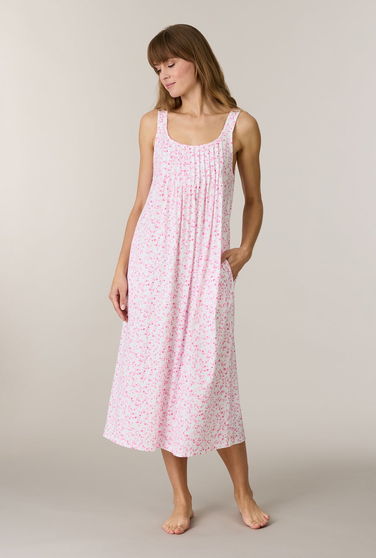 A lady wearing Sweet Rosebuds Cotton Long Chemise 