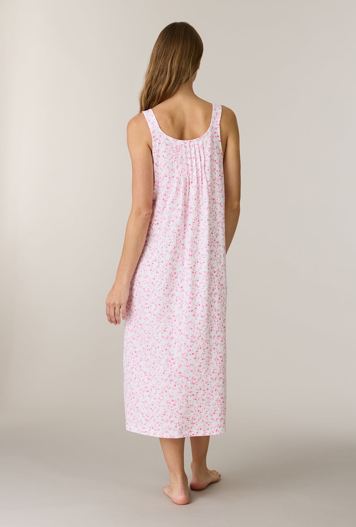 A lady wearing Sweet Rosebuds Cotton Long Chemise back view