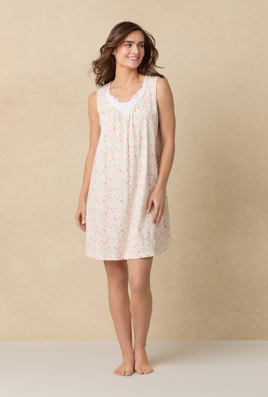 A lady wearing Spring Ditsy Cotton Short Nightgown