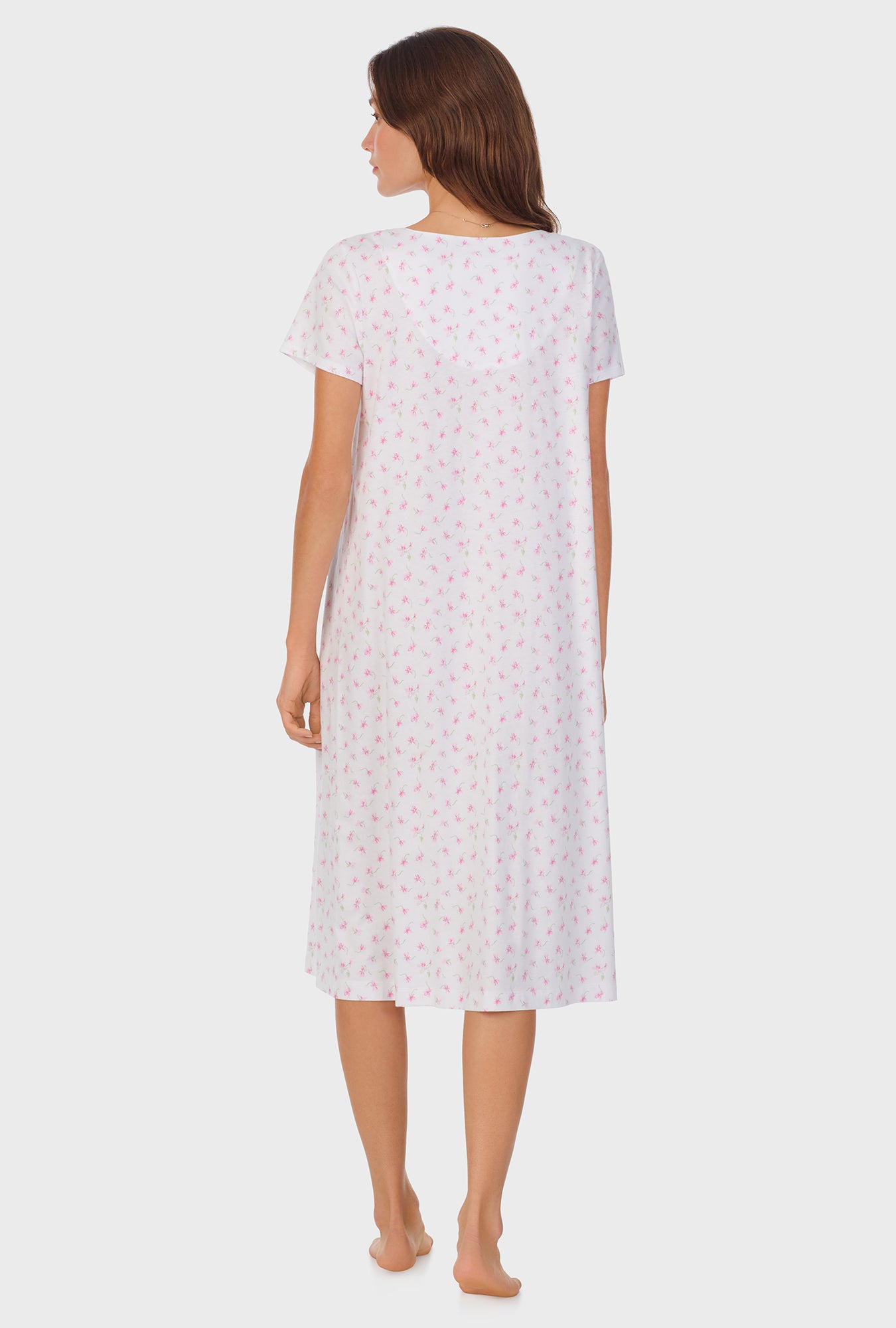 A lady wearing Mini Floral Cap Sleeve Cotton Waltz Nightgown