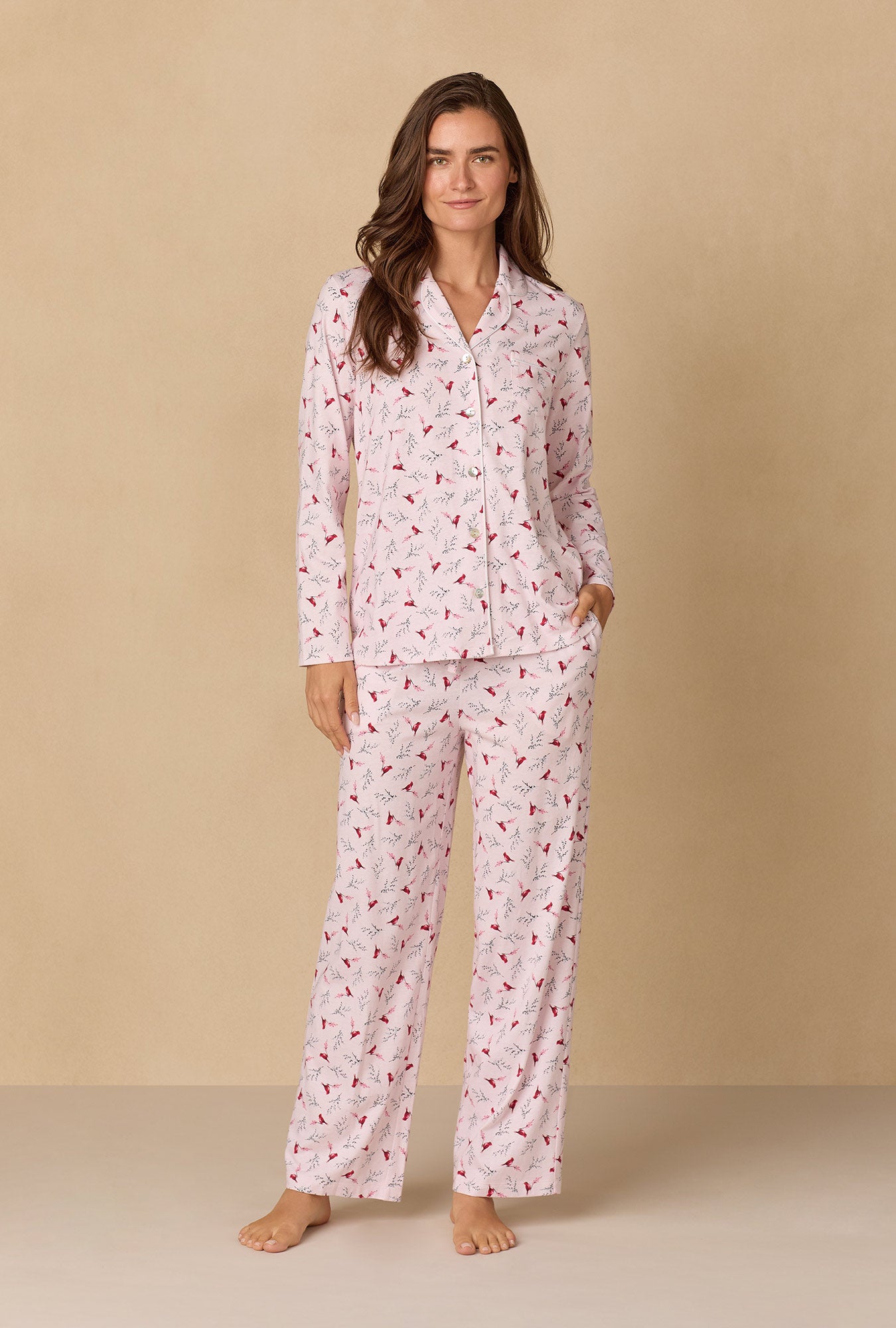 A lady wearing New Cardinal Cotton Long Pajama Set