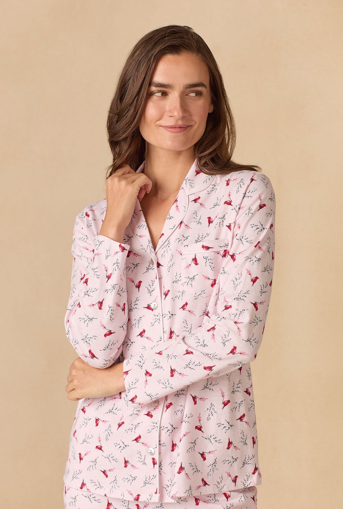 A lady wearing New Cardinal Cotton Long Pajama Set