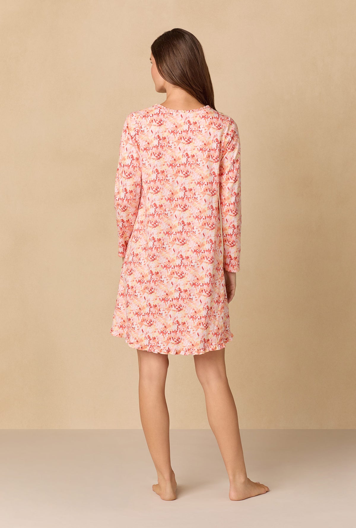 A lady wearing Rosewood Leaves Short Cotton Knit Nightgown