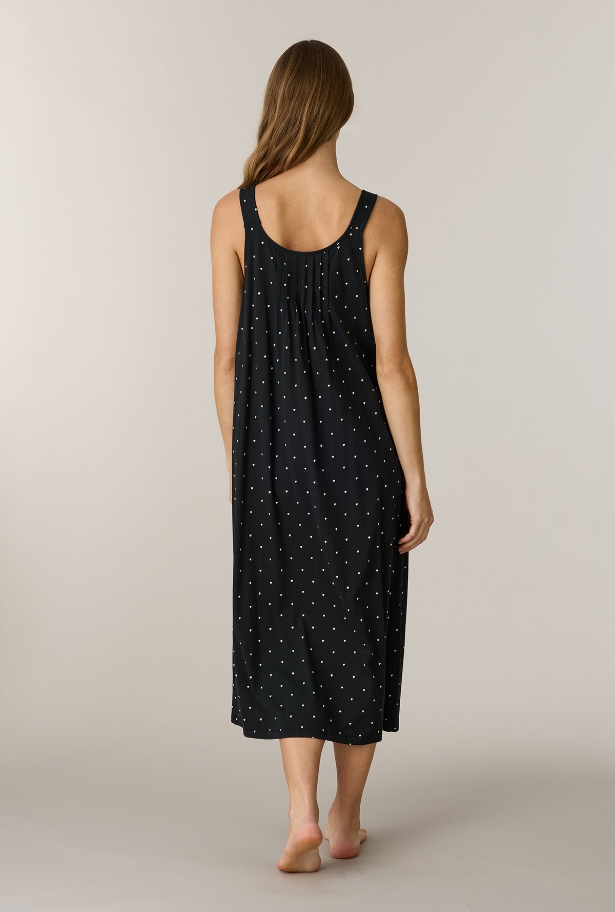 A lady wearing Midnight Hearts Cotton Long Chemise back view