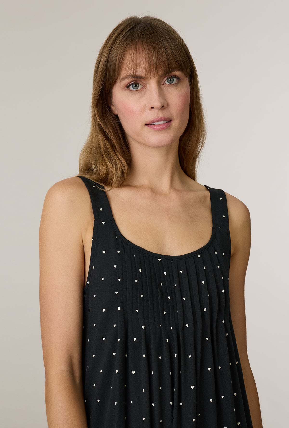A lady wearing Midnight Hearts Cotton Long Chemise closer look