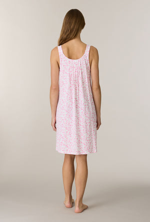 A lady wearing Sweet Rosebuds Cotton Short Chemise back view