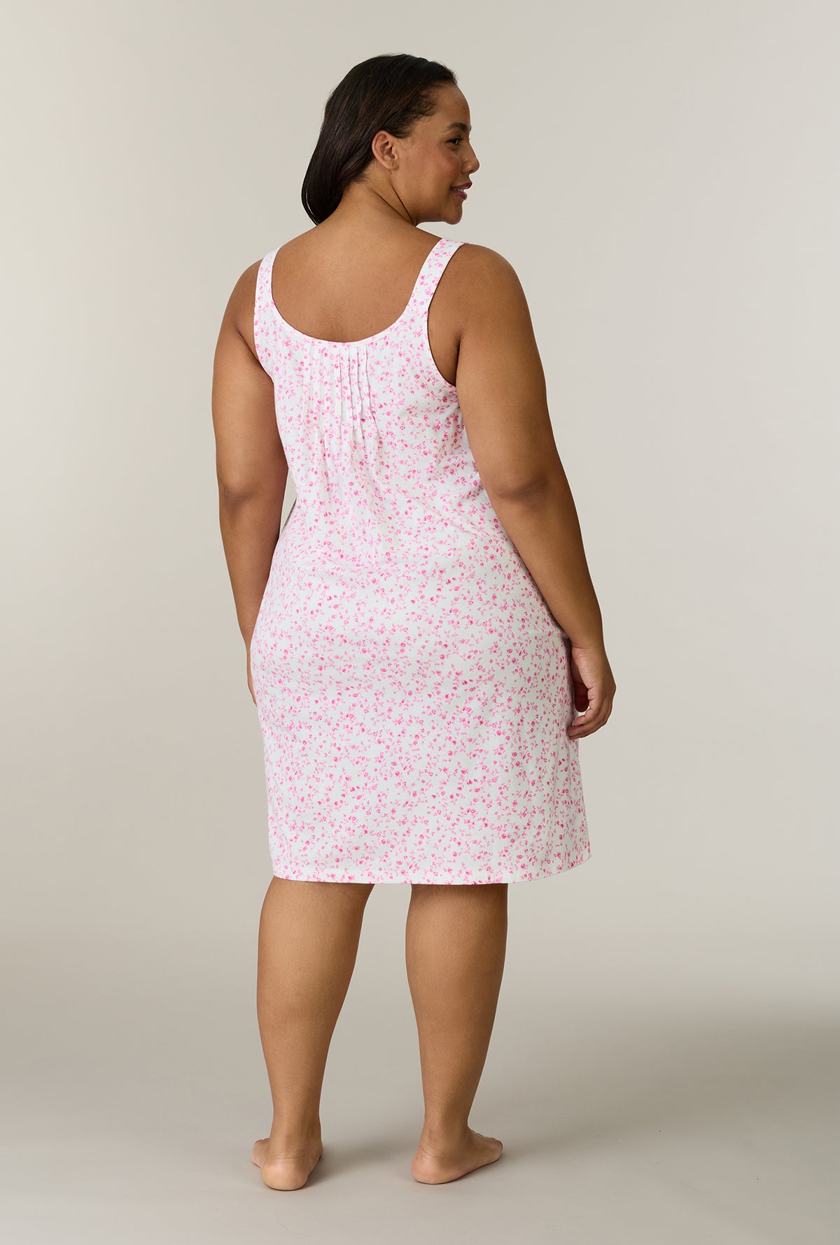 A lady wearing plus size Sweet Rosebuds Cotton Short Chemise back view